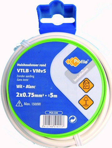 Kabel Vtlb 2x0.75mm² Wit 5m