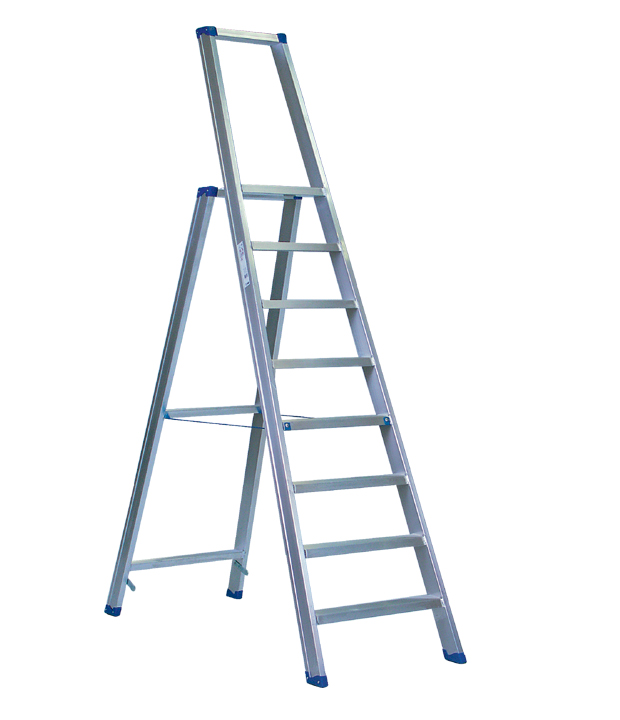 Trapladder Industriële Aluminium Sparta 7 Treden Met Beugel